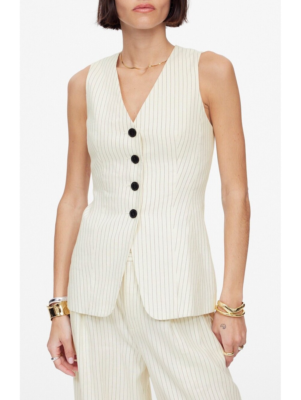 NWT! Madewell Pinstripe Cutaway Long Vest in Tan and White Stripe Size 0